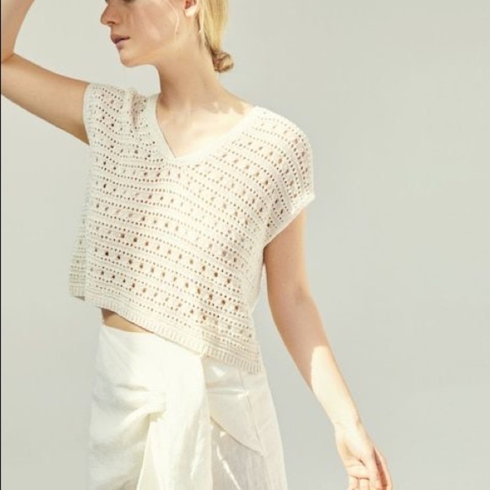 Cream Crochet Top with Tassles